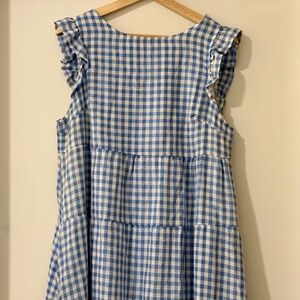 Blue Gingham Midi Dress